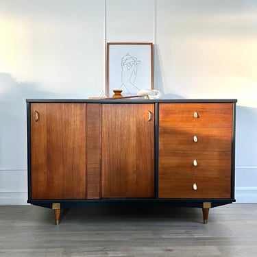 Redesigned MCM Two Tone Black and Wooden Danish buffet / Credenza / Sideboard / Console / media Center / Bar /Cabinet 