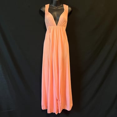 peach goddess nightgown 1970s nylon long gown small 