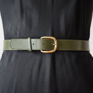 olive green belt | 80s 90s vintage dark green pebbled faux vegan leather academia style belt 