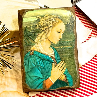 VINTAGE: Religious Wooden Plaque - Photo On Wood - SKU 15-D1-00034702 