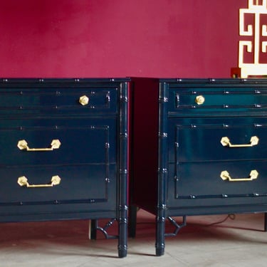 Faux Bamboo Nightstands- Lacquered in Dark Navy 
