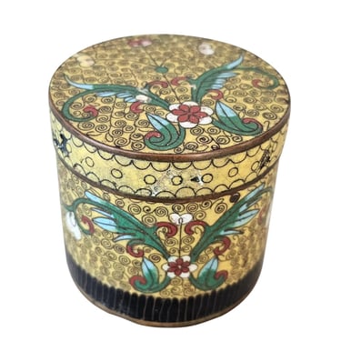 Antique Chinese Cloisonne Enamel Yellow Covered Box 