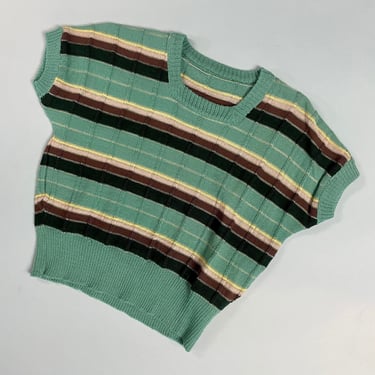 Vintage 1940s 1950s Striped Cropped Wool Midi Sweater Top 