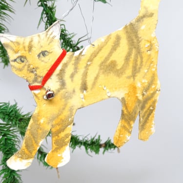 Vintage Kitten Original Hand Painted Watercolor Art Christmas Ornament, Vintage Cat Portrait Decor 