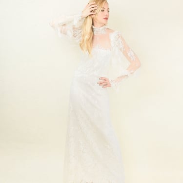 I. Magnin 70s Lace Gown 