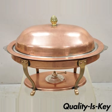 Vtg Legion Utensils Copper & Brass Oval Chafing Dish Warming Tray Serving Pan