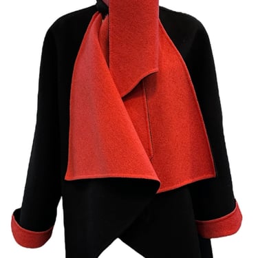 Mila Schon 90s Wool Black & Rust Red Accented Coat