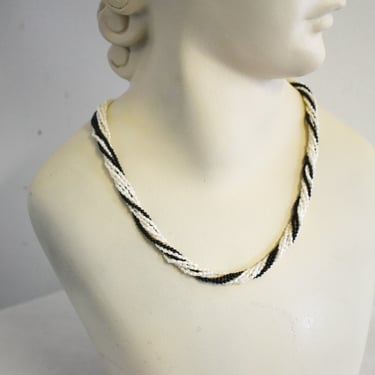 Vintage Tiny Freshwater Pearl and Black Glass Bead Multi Strand Necklace 