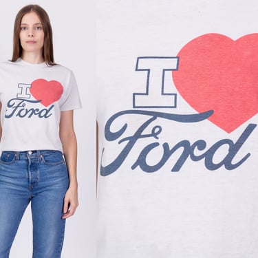 80s "I Love Ford" T Shirt - Small to Medium | Vintage White Graphic Car Tee 