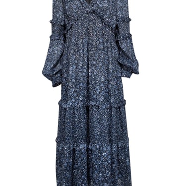 Michael Kors - Navy & Blue Metallic Floral Print Maxi Dress Sz XL