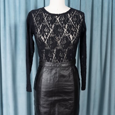 Black Genuine Leather Mini Skirt by Bermans Vtg 90s 