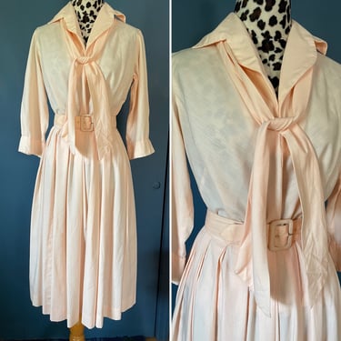 1950s 50s vintage peachy pink cotton 4-piece pinup girl set - top, skirt, belt, scarf - size S / M 