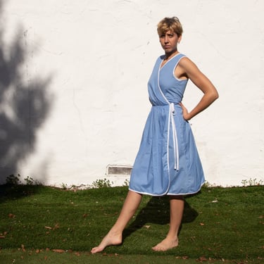 1980's Blue Polka Dot Wrap Dress 