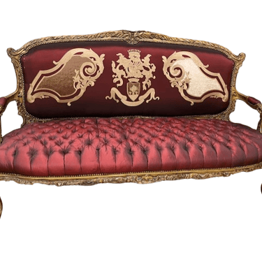 Silk Tufted French Gilded Burgandy Embroidered Settee DS227-4