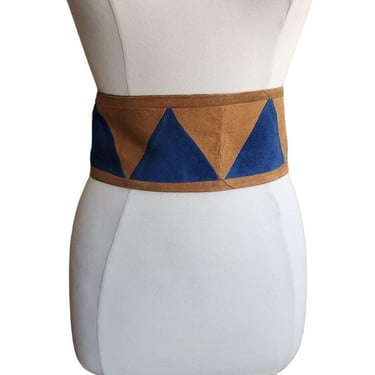 80s Colorful Wide Belt Geometric Suede Panels Sash Tie Catherine Regehr 