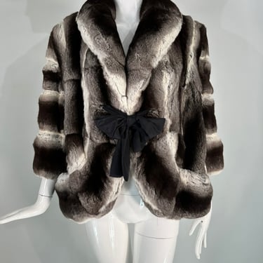 Dennis Basso Chinchilla Fur Jacket in Light &amp; Dark Grey with Cream 2013 S-M 2013