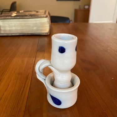 Handmade Ceramic Cobalt Blue Salt Glaze Williamsburg Pottery Candle Stick Holder