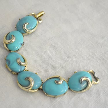 1960s Faux Turquoise Oval Link Bracelet 