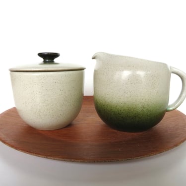 Excellent Heath Ceramics Cream and Sugar Set In Sea and Sand, Edith Heath Small Pitcher And Lidded Bowl 