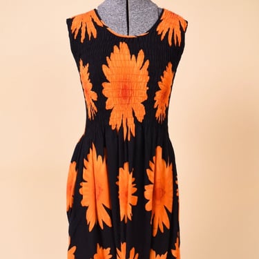 Black and Orange Sunflower Smocked Dress, S/M