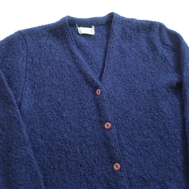 mohair cardigan / grandpa cardigan / 1960s navy blue fuzzy loop knit mohair Kurt Cobain cardigan Small 