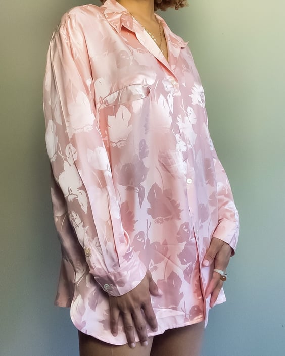 90s Vintage Blush Pink Silk Blouse | Long Sleeve Silk Shirt | Silk Tops | Silk Blouses (10) 