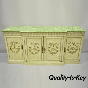 Vintage Italian Neoclassical Buffet Sideboard Credenza Green Faux Marble Top