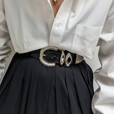 Vintage Bold Black Embossed Leather Belt