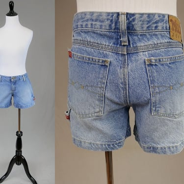 Vintage Carpenter Jean Shorts - 32" Low Rise waist - Carpenter Loop - Light Blue Cotton Denim 
