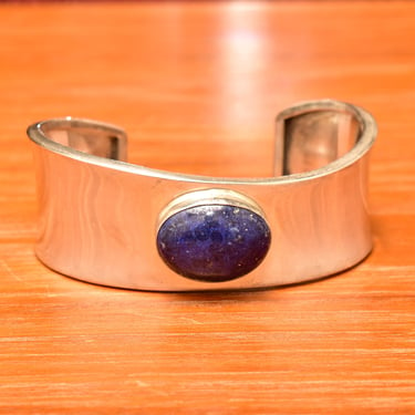 Robert & Noreen Kelly Sterling Silver Lapis Lazuli Cuff Bracelet, Modernist Navajo Asymmetric 925 Cuff, 5 3/4" 