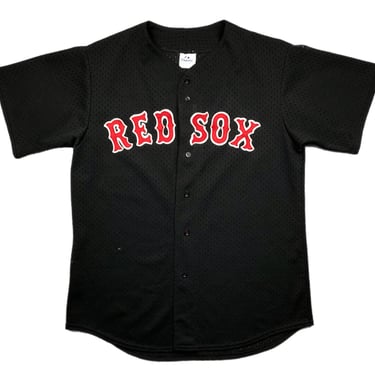 Vintage 90s Majestic Boston Red Sox Baseball Made in USA Embroidered Rare Black Mesh Jersey Size Large 