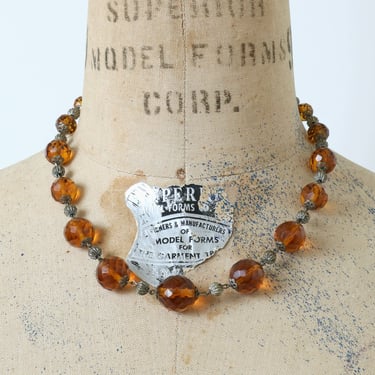vintage 1930s ~ 40s amber glass necklace • faceted Art Deco czech glass & brass filigree necklace 