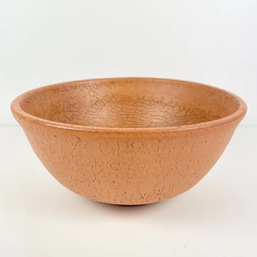 Mid Century Modern Ceramic Pottery Crackle Glaze Orange Bowl Vintage MCM Signed