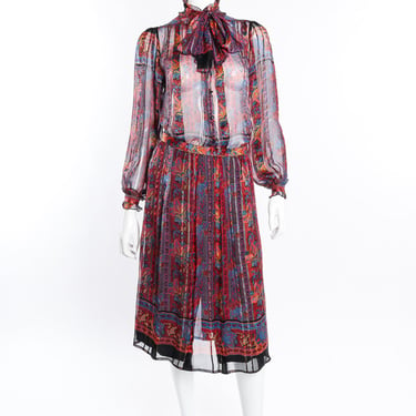 Paisley Print Silk Blouse &amp; Skirt Set