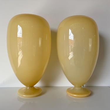 Pair of Vintage Modern Biomorphic Balloon Glass Monumental Table Lamps, Poland 