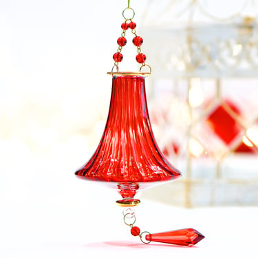 VINTAGE: Large 9" Hand Blown Chandelier Ornament - Red Glass Ornaments - Christmas - SKU 30-405-00016176 
