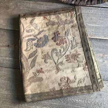 Antique French Brocade Tapestry Journal, Correspondence Folder, Faded Grandeur, Floral Design 