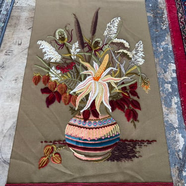 Vintage Floral Crewel Tapestry