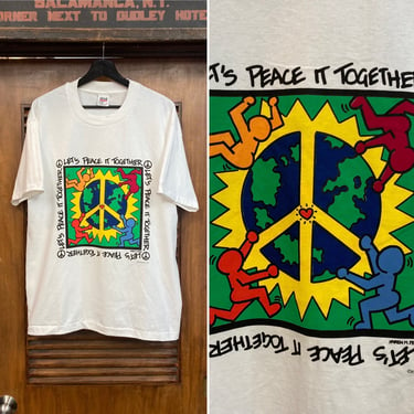 Vintage 1990’s Haring Style World Peace Cartoon Pop Art Cotton T-Shirt, 90’s Tee Shirt, Vintage Clothing 