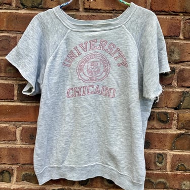 Vintage 1970s Champion Blue Bar Chicago University Water Print Chopped Sweatshirt Gray Medium Large by TimeBa