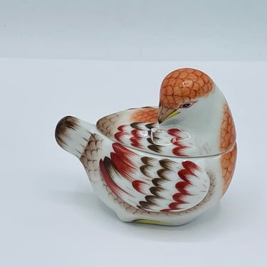 Rare Vtg 1941 Herend Hungary Hand Painted Porcelain Bird Shaped Trinket box 