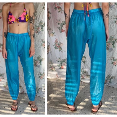 1980's Swishy Pants / Semi Sheer Blue Windbreaker Track Suit Touser Pants / 1980s Street Style / Dancer Balloon Pants / Warmup Pants 