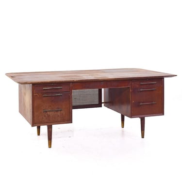 Jens Risom Style Jackson Mid Century Cane and Walnut Executive Desk - mcm 