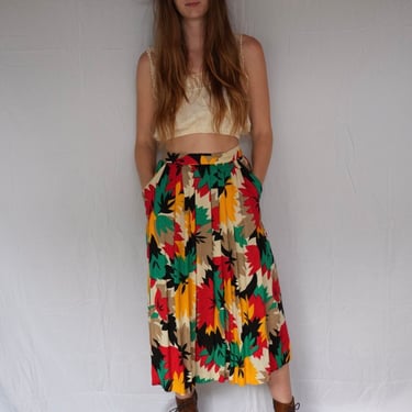 Leaf Print Midi Skirt / 27.5