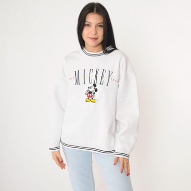 Vintage Mickey Mouse Sweatshirt XL 90s Disney Store Sweater Embroidered Ringer Crewneck Disneyland White Cartoon Shirt 1990s Extra Large 