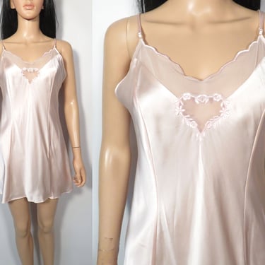 Vintage 90s Deadstock Victoria’s Secret Gold Label Blush Pink Silk Sweetheart Slip Dress Size M 