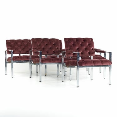 Milo Baughman for Thayer Coggin Mid Century Chrome Tufted Arm Chairs - Set of 6 - mcm 