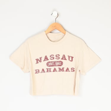 Vintage 90s Nassau, Bahamas Cropped T-Shirt - beige, tan, crop top, summer - Women's L 