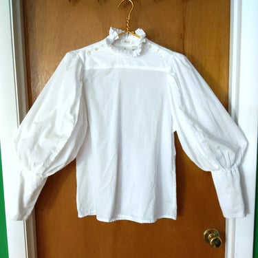 Fabulous Vintage 70s 80s White Cotton Blouse with Huge Bishop Sleeves 
