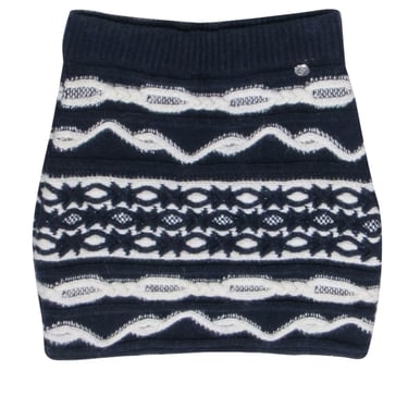 Chanel - Navy & Ivory Wool Blend Mini Skirt Sz 0